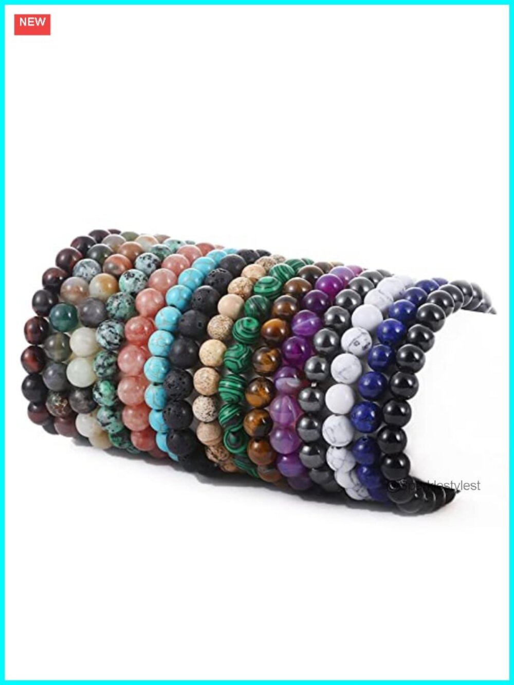 15 PC 8mm Semi-Precious Gemstone Beaded Stretch Bracelet Set Unisex